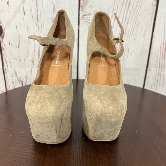 JEFFREY CAMPBELL NIGHT WALK Women's Tan Suede heelless Platform Shoessize 7 GUC - Picture 11 of 11